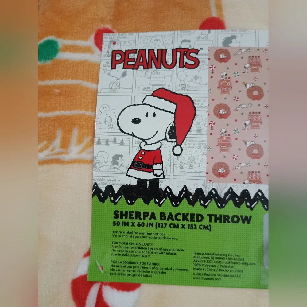 Peanuts Snoopy Gingerbread Christmas Sherpa Throw Blanket NEW 50×60